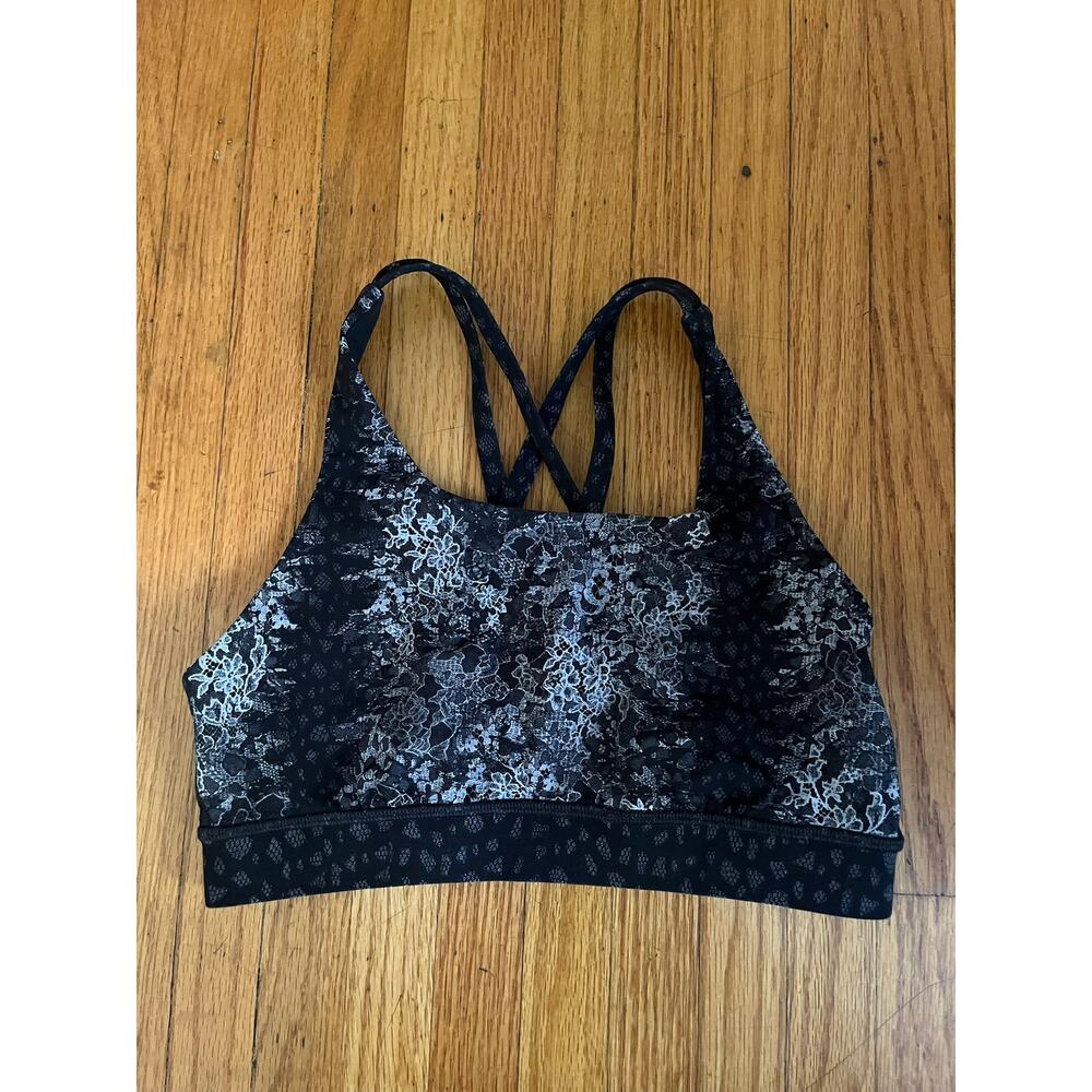 Lululemon Energy Bra in Overlace Energy Bra Ice Grey Black